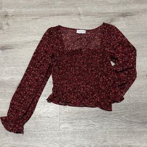 Dress Forum Burgundy Floral Smocked Blouse